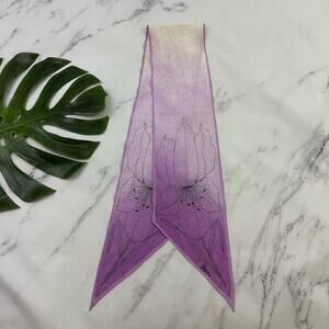 Vera Neumann Vintage 80s Scarf Purple White Lily Floral Long Point Edge